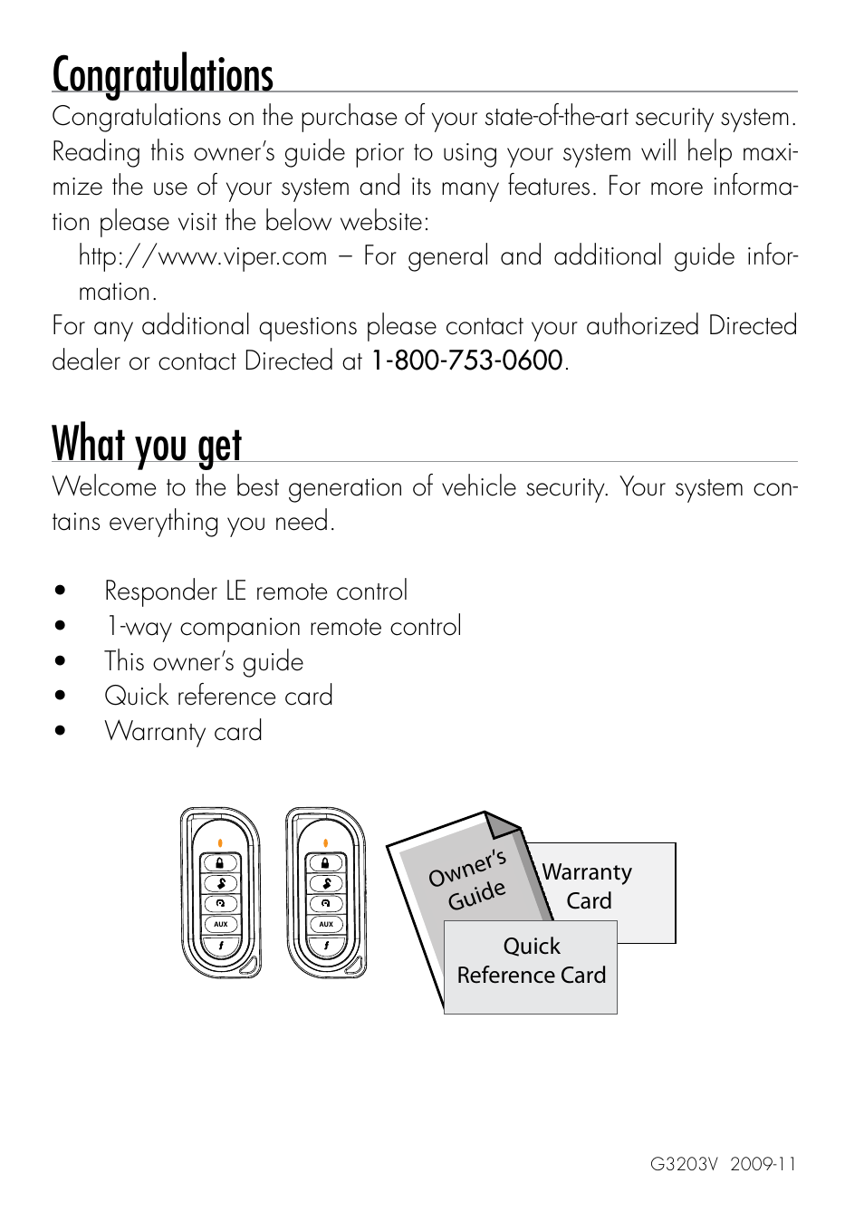 What you get | Directed Electronics VIPER 3203 User Manual | Page 2 / 41