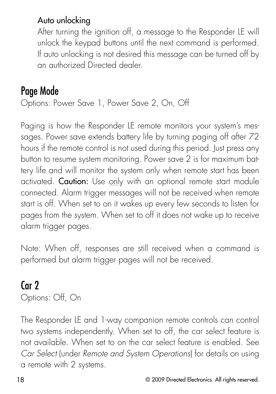 Page mode, Car 2 | Directed Electronics VIPER 3203 User Manual | Page 21 / 41
