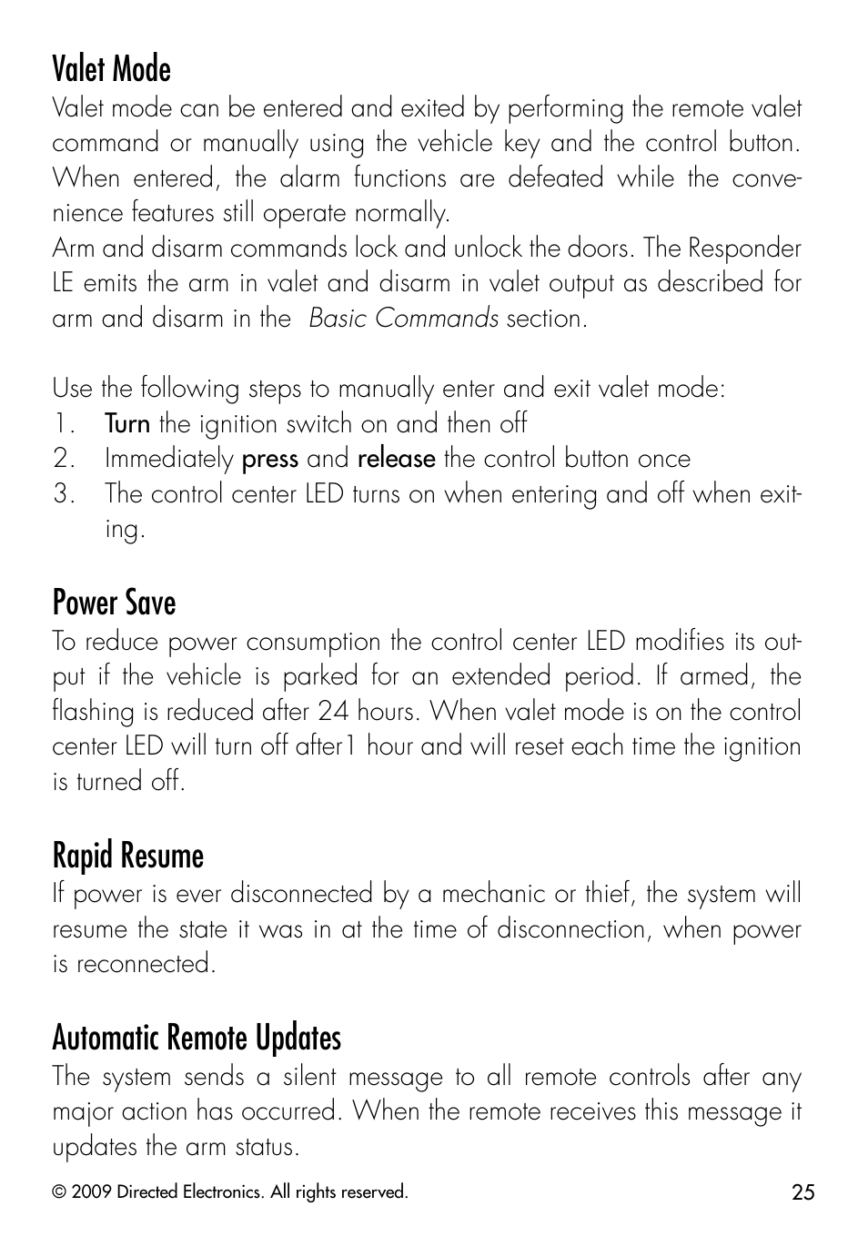 Valet mode, Power save, Rapid resume | Automatic remote updates | Directed Electronics VIPER 3203 User Manual | Page 28 / 41