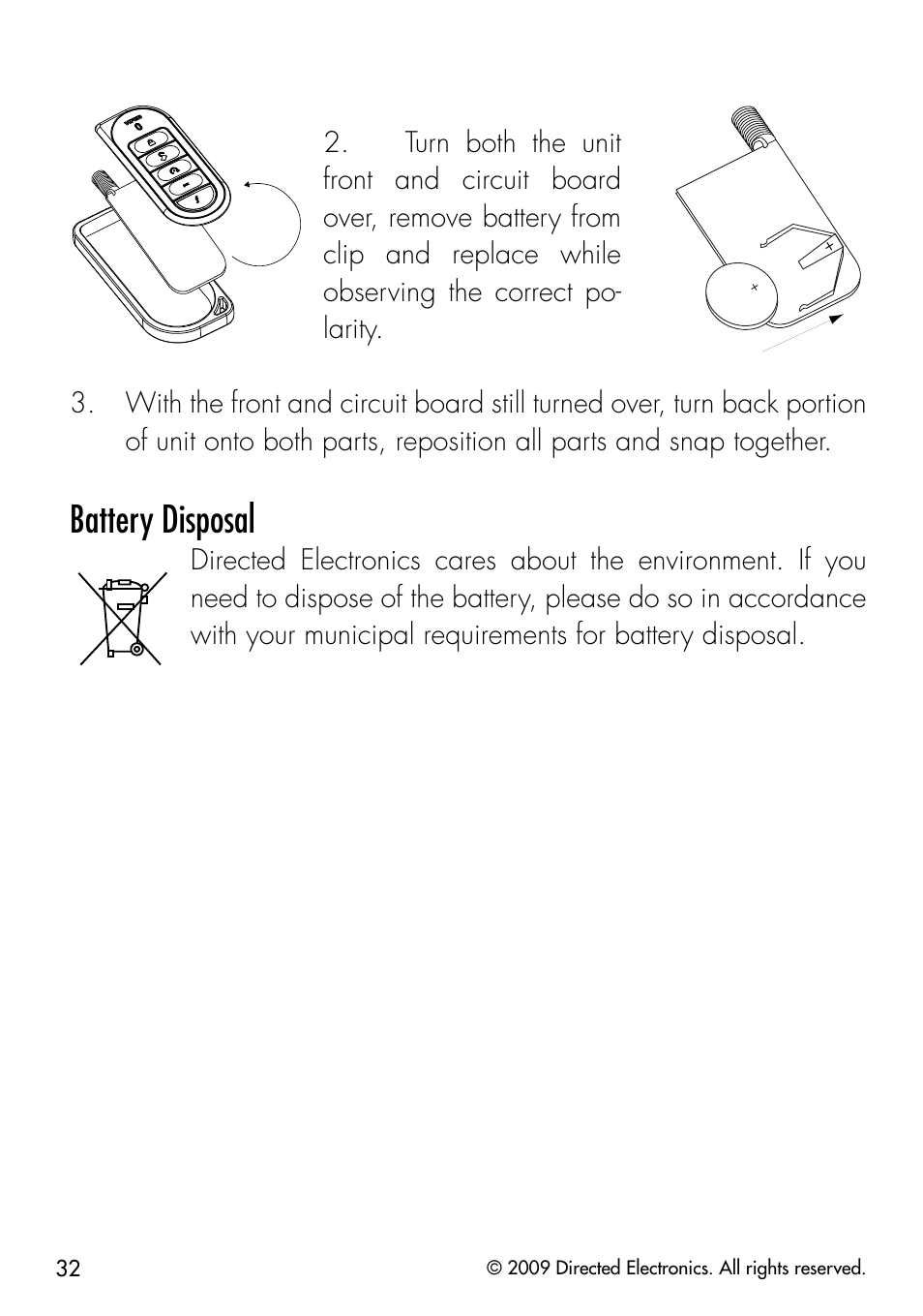 Battery disposal | Directed Electronics VIPER 3203 User Manual | Page 35 / 41