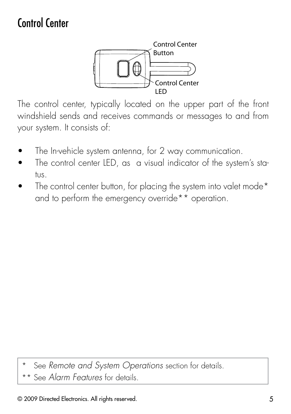 Control center | Directed Electronics VIPER 3203 User Manual | Page 8 / 41