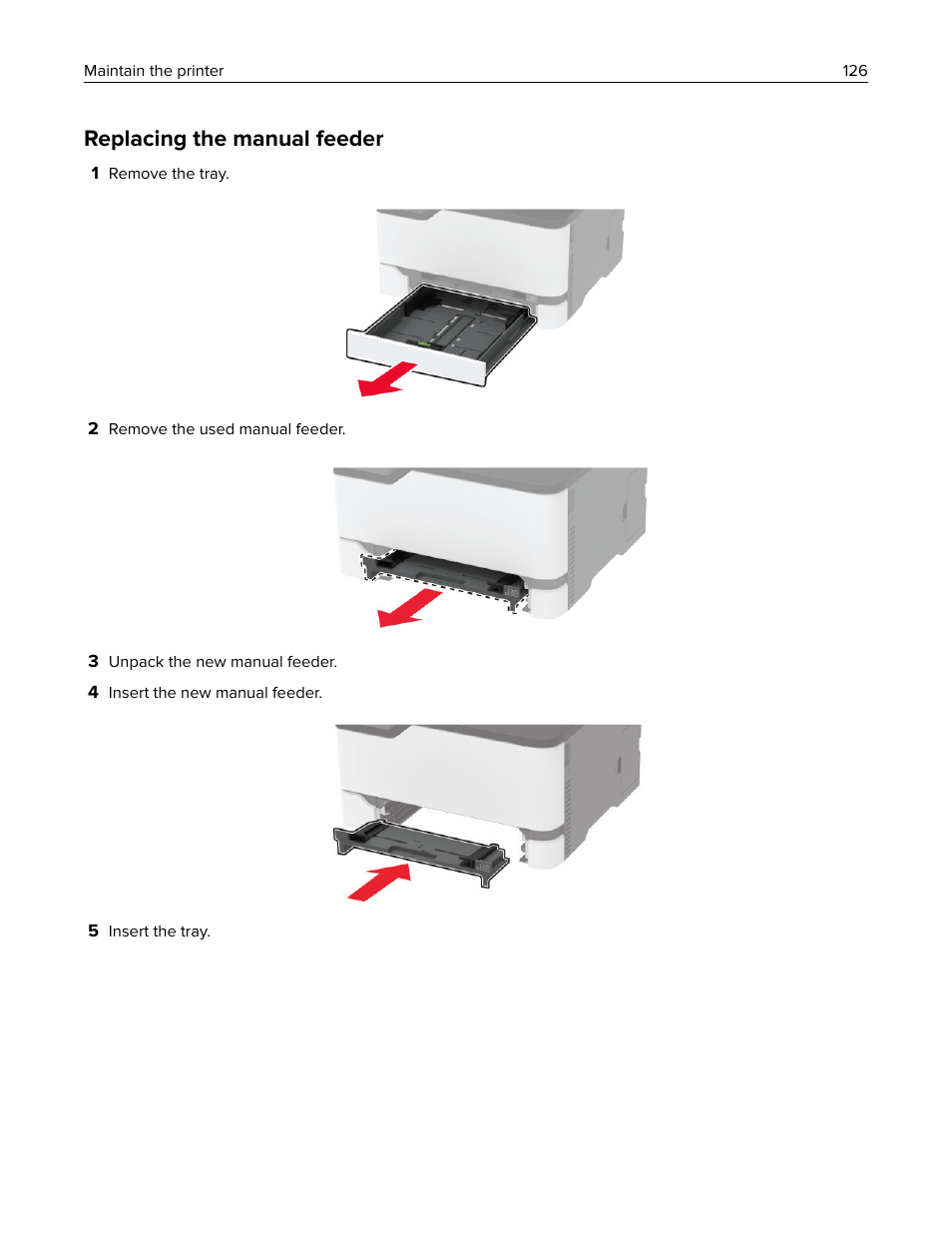 Replacing the manual feeder | Lexmark MC3224dwe Multifunction Color Laser Printer User Manual | Page 126 / 221