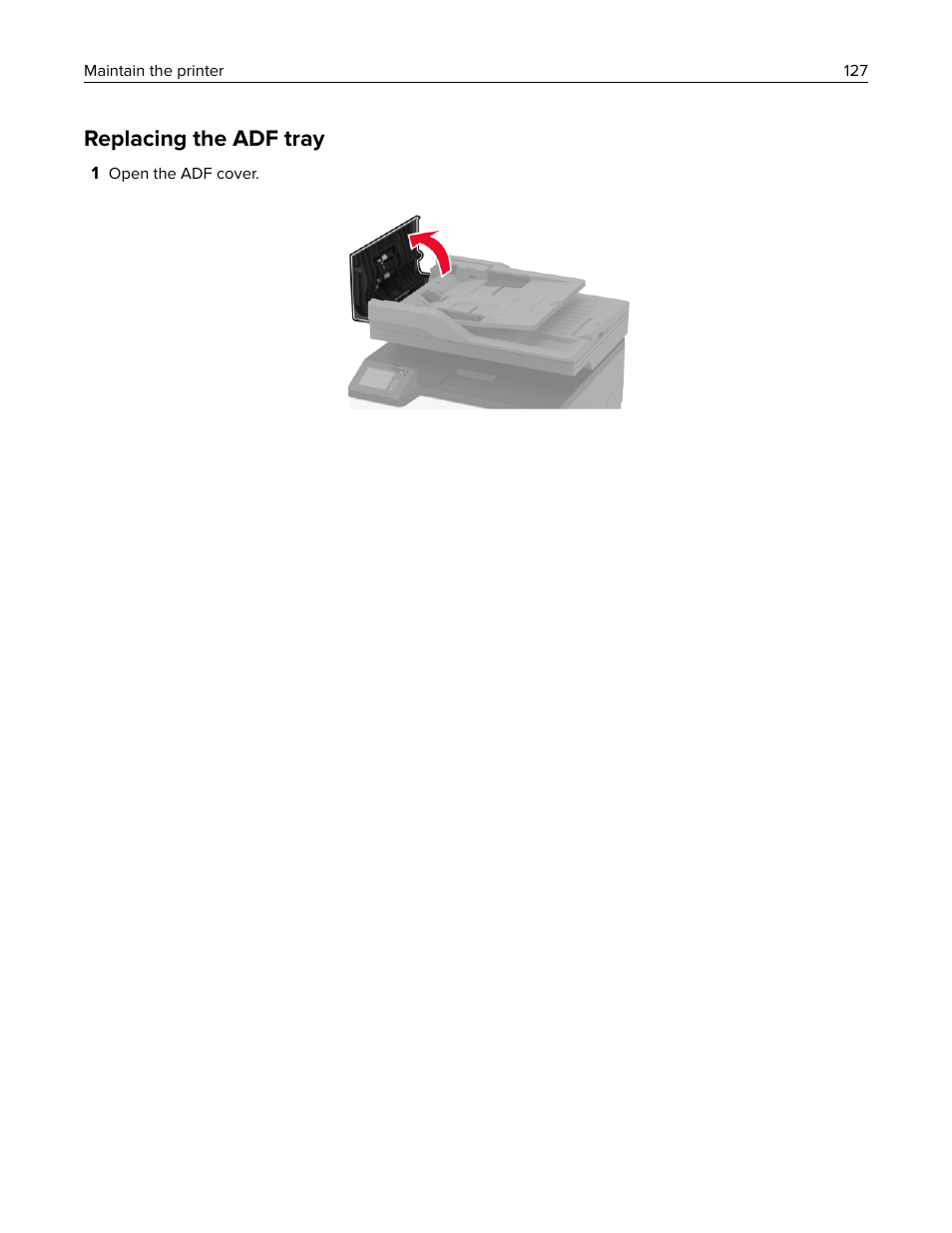 Replacing the adf tray | Lexmark MC3224dwe Multifunction Color Laser Printer User Manual | Page 127 / 221