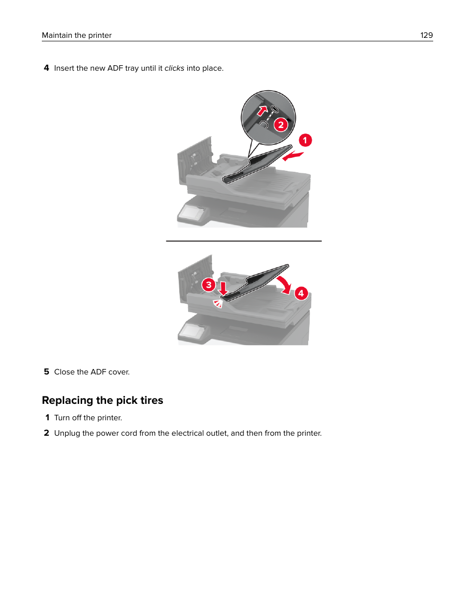 Replacing the pick tires | Lexmark MC3224dwe Multifunction Color Laser Printer User Manual | Page 129 / 221