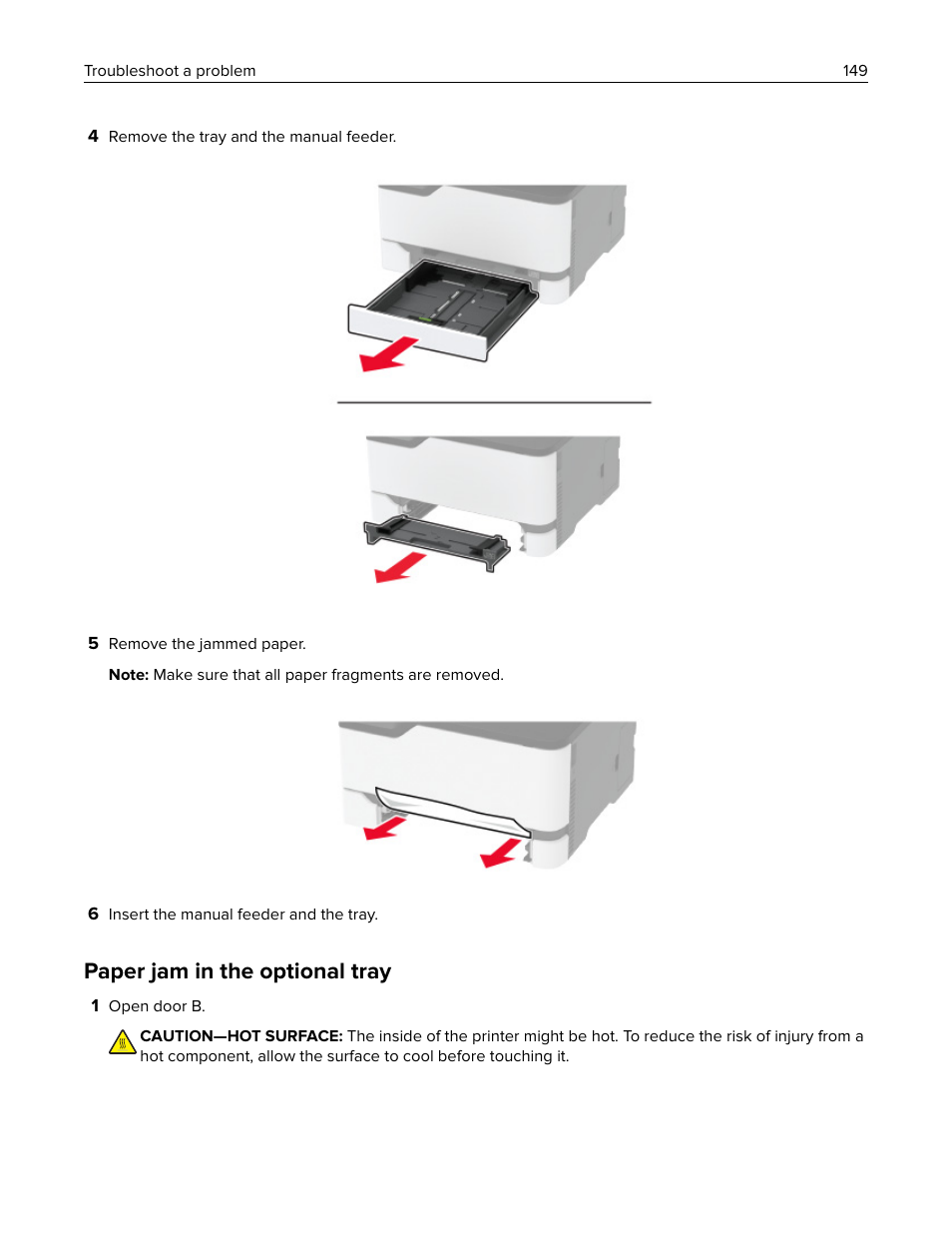 Paper jam in the optional tray | Lexmark MC3224dwe Multifunction Color Laser Printer User Manual | Page 149 / 221