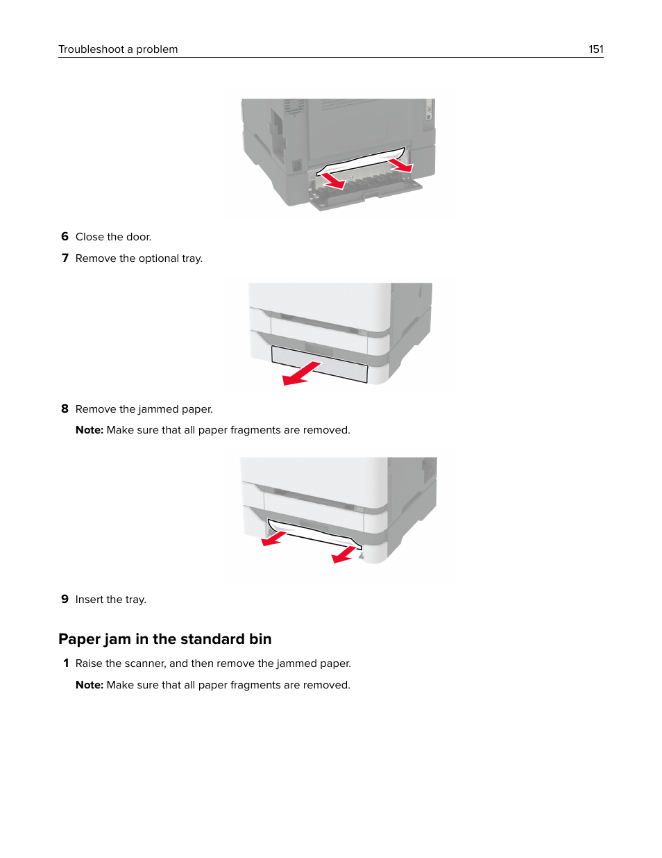 Paper jam in the standard bin | Lexmark MC3224dwe Multifunction Color Laser Printer User Manual | Page 151 / 221