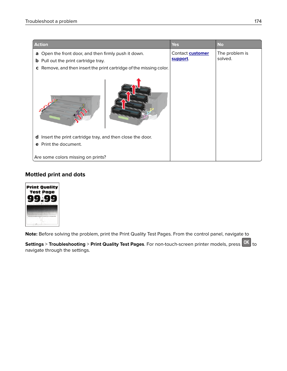 Mottled print and dots | Lexmark MC3224dwe Multifunction Color Laser Printer User Manual | Page 174 / 221