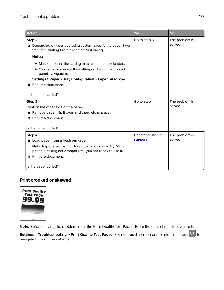 Print crooked or skewed | Lexmark MC3224dwe Multifunction Color Laser Printer User Manual | Page 177 / 221