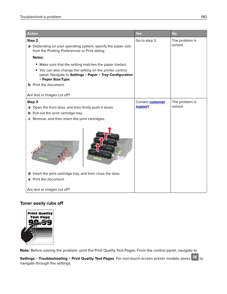 Toner easily rubs off | Lexmark MC3224dwe Multifunction Color Laser Printer User Manual | Page 180 / 221