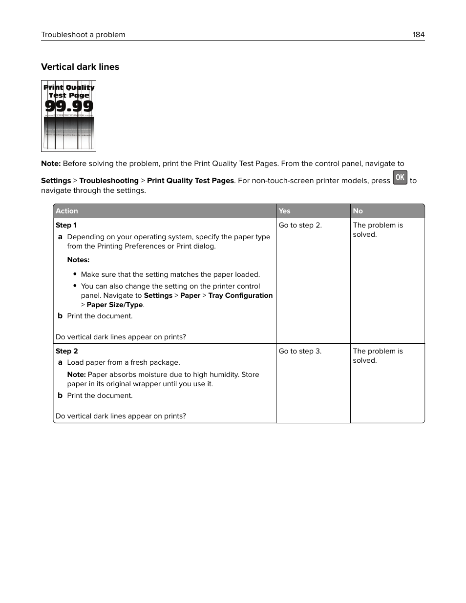 Vertical dark lines | Lexmark MC3224dwe Multifunction Color Laser Printer User Manual | Page 184 / 221