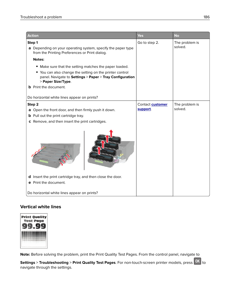 Vertical white lines | Lexmark MC3224dwe Multifunction Color Laser Printer User Manual | Page 186 / 221