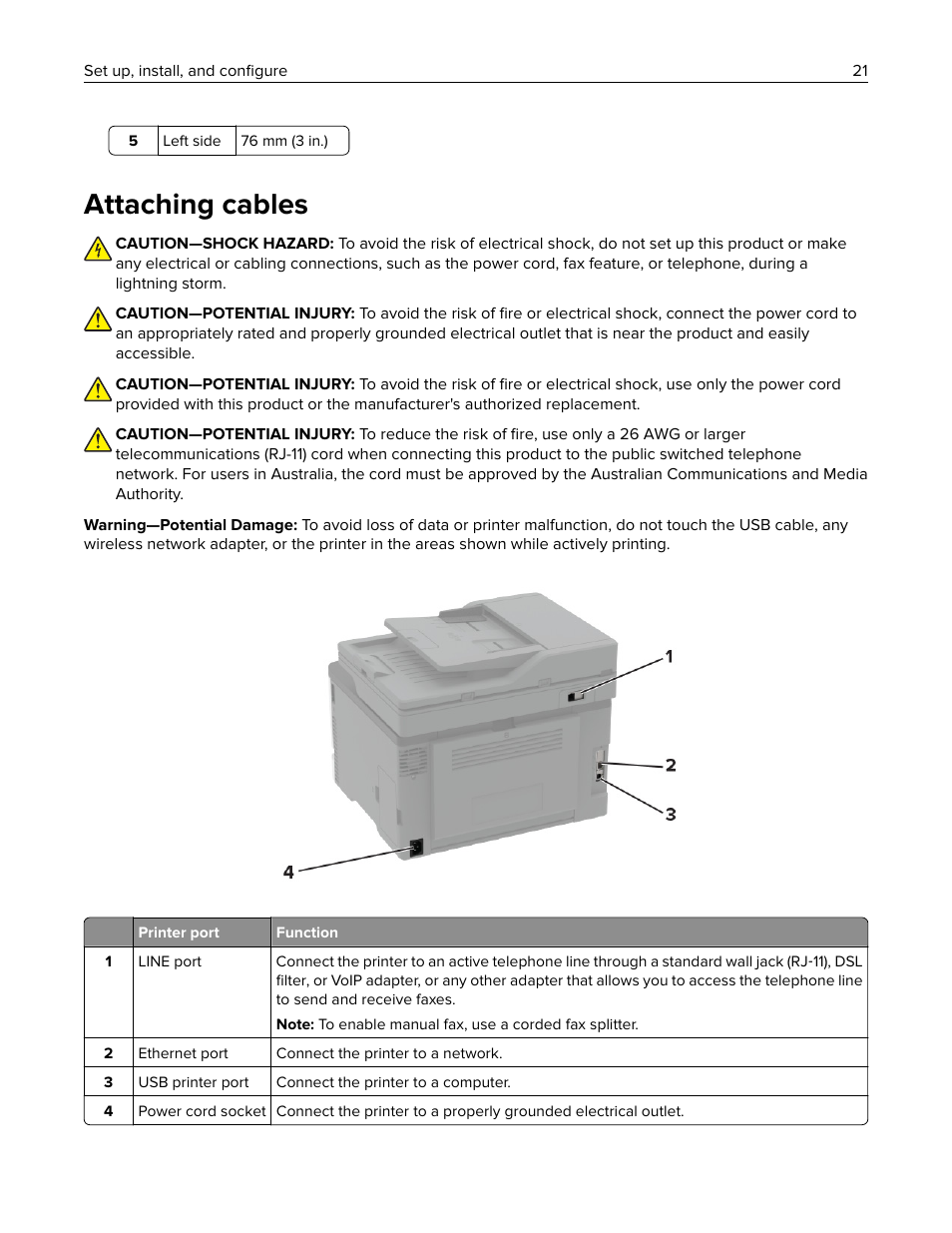 Attaching cables | Lexmark MC3224dwe Multifunction Color Laser Printer User Manual | Page 21 / 221