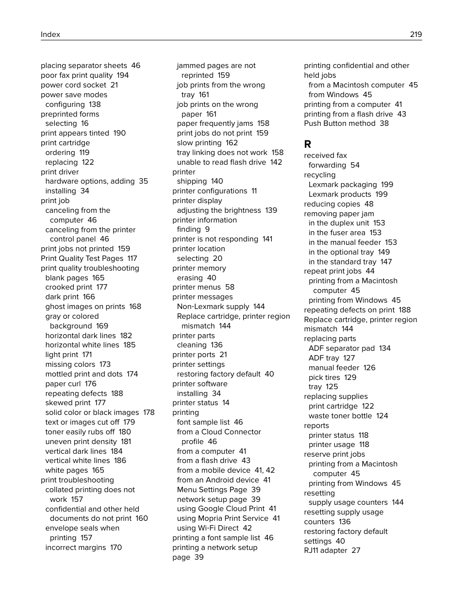 Lexmark MC3224dwe Multifunction Color Laser Printer User Manual | Page 219 / 221