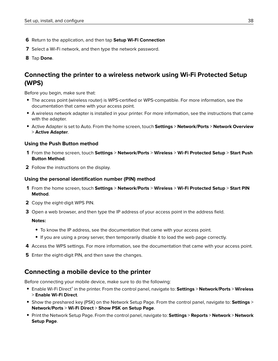 Connecting a mobile device to the printer | Lexmark MC3224dwe Multifunction Color Laser Printer User Manual | Page 38 / 221