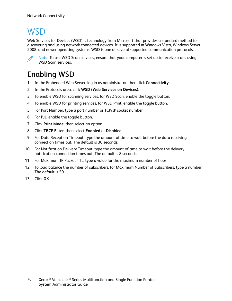 Enabling wsd, Eennaabblliinngg w wssd d | Xerox VersaLink C500/DN Color Laser Printer User Manual | Page 76 / 204