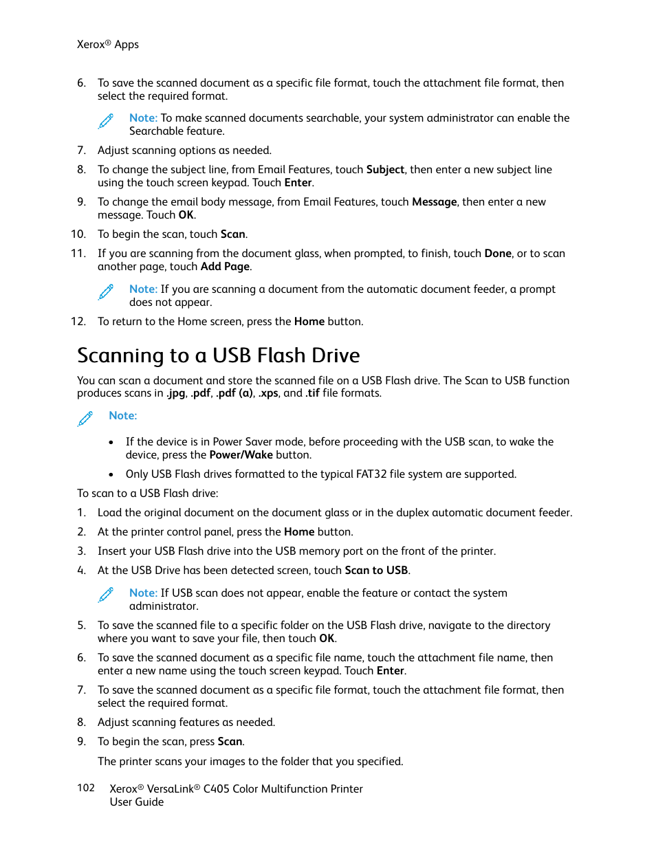 Scanning to a usb flash drive | Xerox VersaLink C405/DN All-in-One Color Laser Printer User Manual | Page 102 / 271