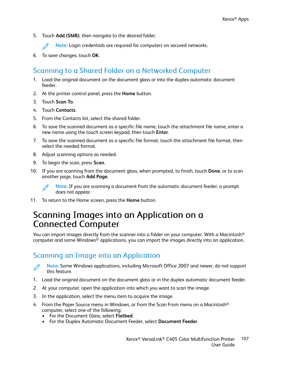 Scanning an image into an application | Xerox VersaLink C405/DN All-in-One Color Laser Printer User Manual | Page 107 / 271