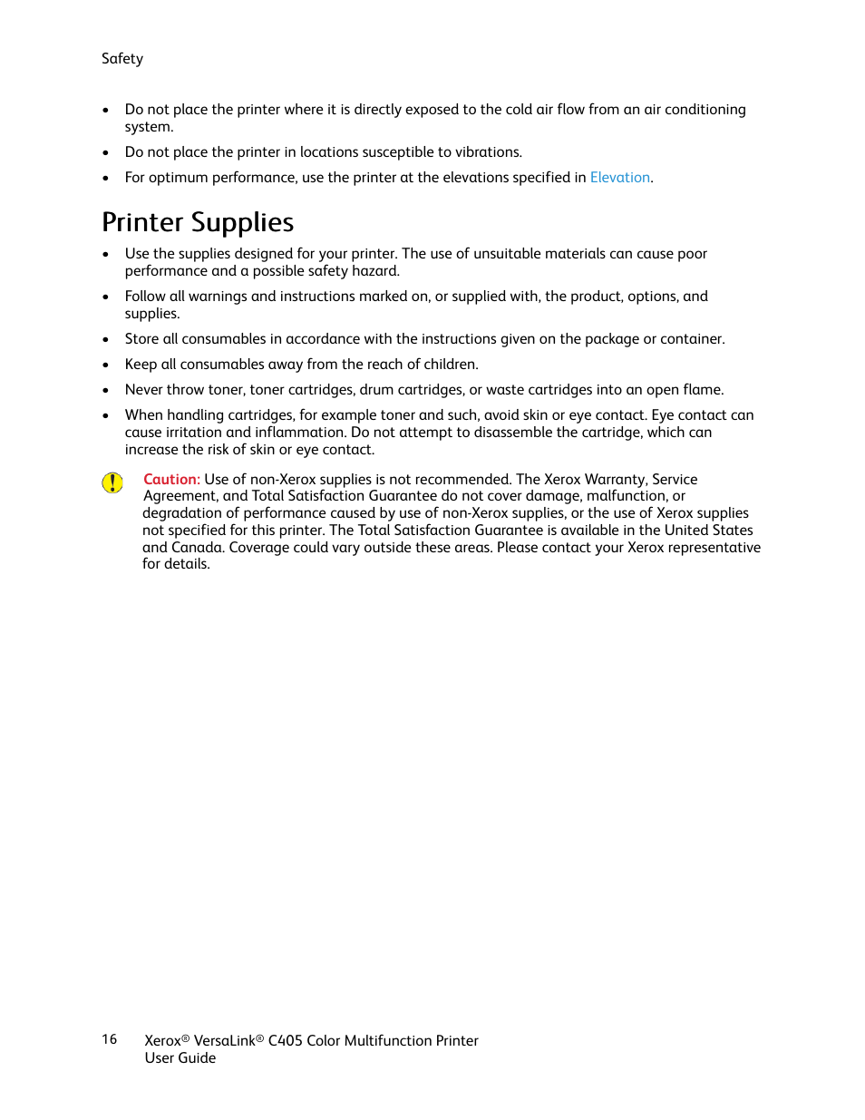 Printer supplies | Xerox VersaLink C405/DN All-in-One Color Laser Printer User Manual | Page 16 / 271