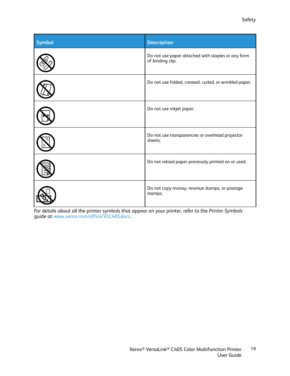Xerox VersaLink C405/DN All-in-One Color Laser Printer User Manual | Page 19 / 271
