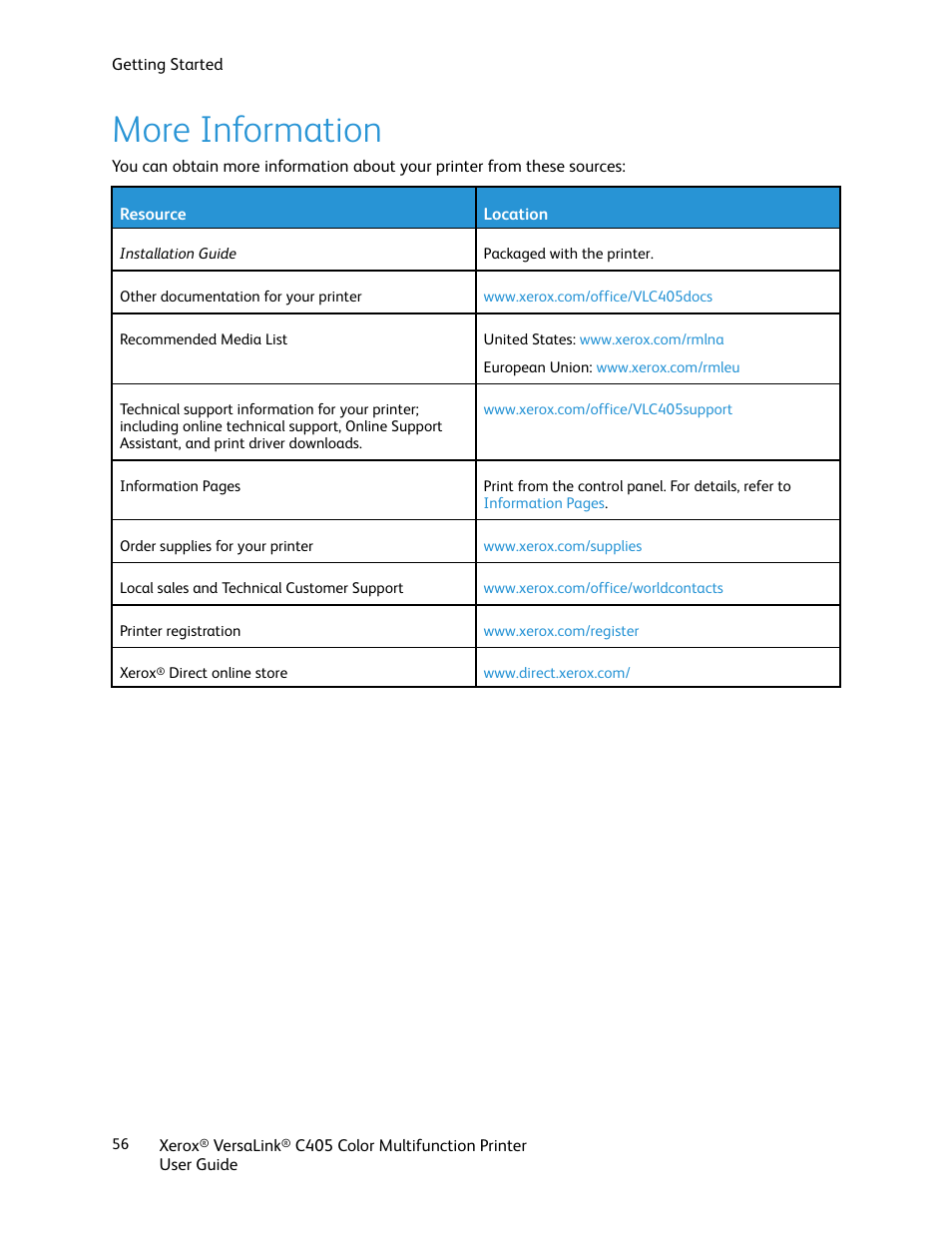 More information | Xerox VersaLink C405/DN All-in-One Color Laser Printer User Manual | Page 56 / 271