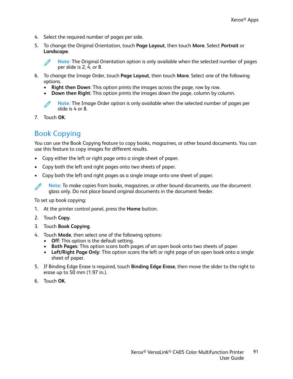 Book copying | Xerox VersaLink C405/DN All-in-One Color Laser Printer User Manual | Page 91 / 271