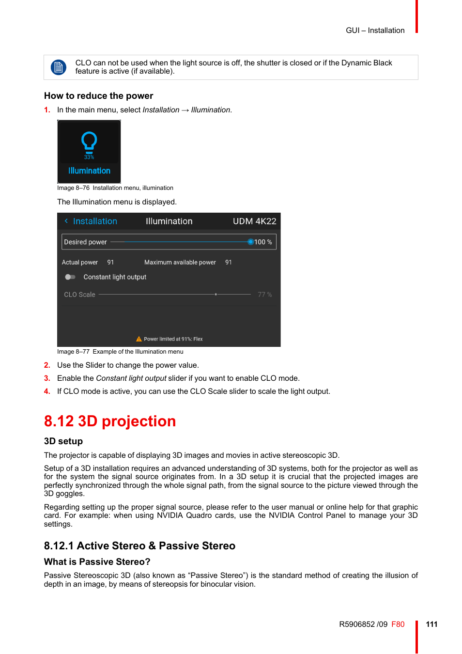 12 3d projection, 1 active stereo & passive stereo, 3d projection 8.12.1 | Active stereo & passive stereo | Barco F80-4K9 9000-Lumen 4K UHD DLP Laser Projector (No Lens) User Manual | Page 111 / 210