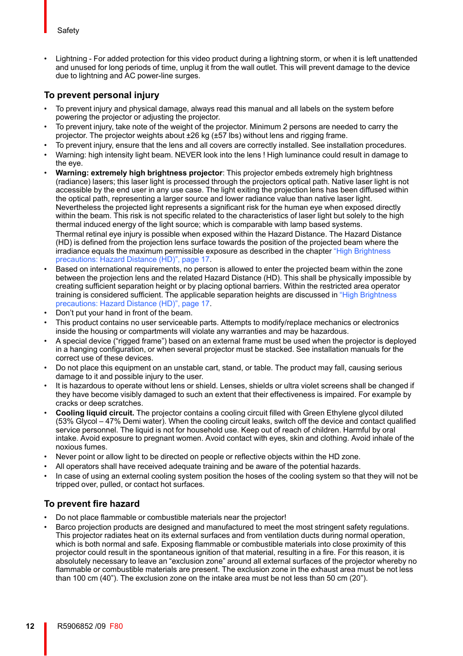 Barco F80-4K9 9000-Lumen 4K UHD DLP Laser Projector (No Lens) User Manual | Page 12 / 210