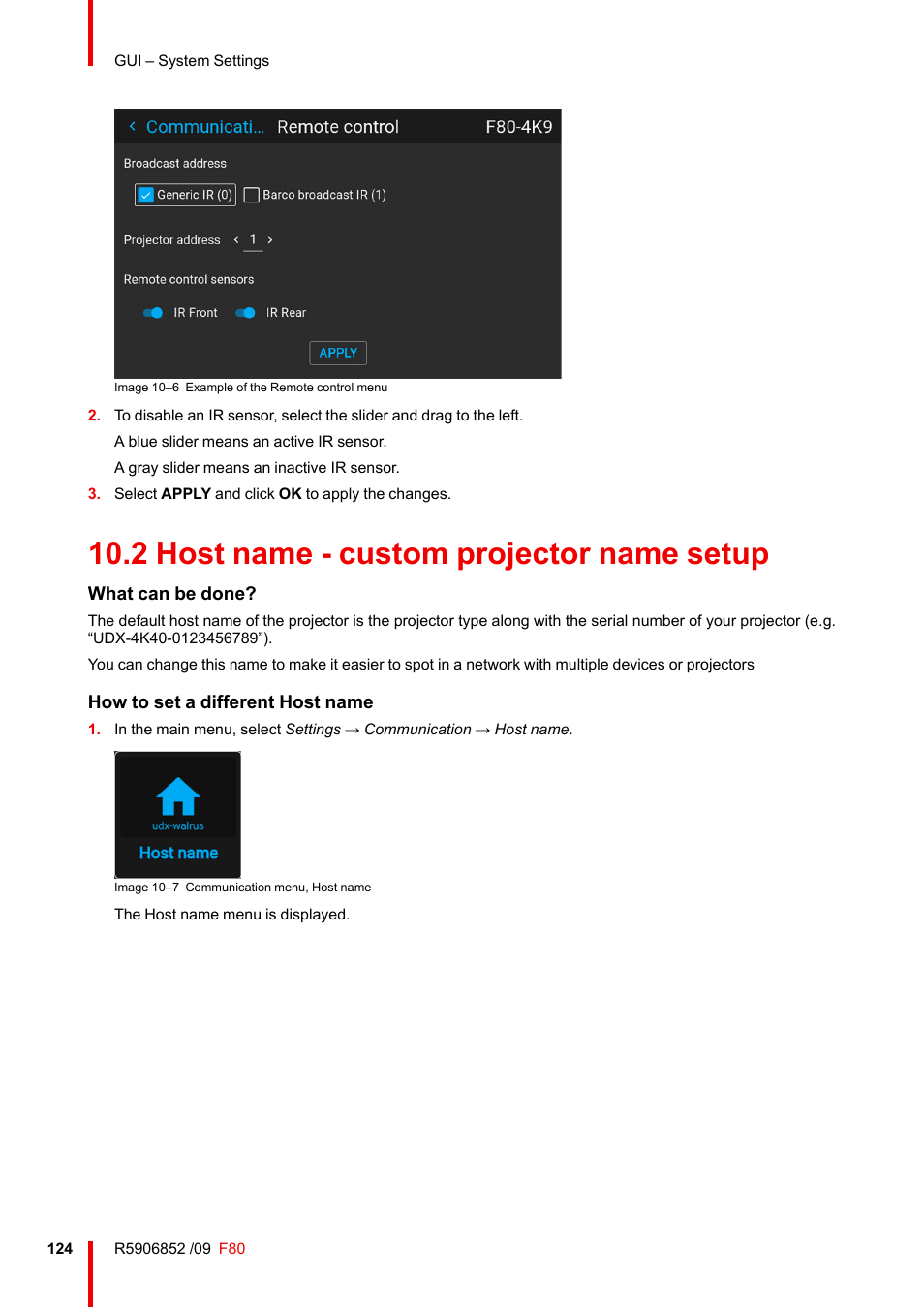 2 host name - custom projector name setup, Host name - custom projector name setup | Barco F80-4K9 9000-Lumen 4K UHD DLP Laser Projector (No Lens) User Manual | Page 124 / 210