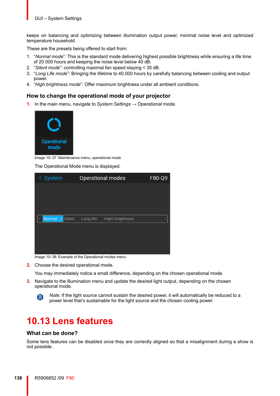 13 lens features, What can be done | Barco F80-4K9 9000-Lumen 4K UHD DLP Laser Projector (No Lens) User Manual | Page 138 / 210