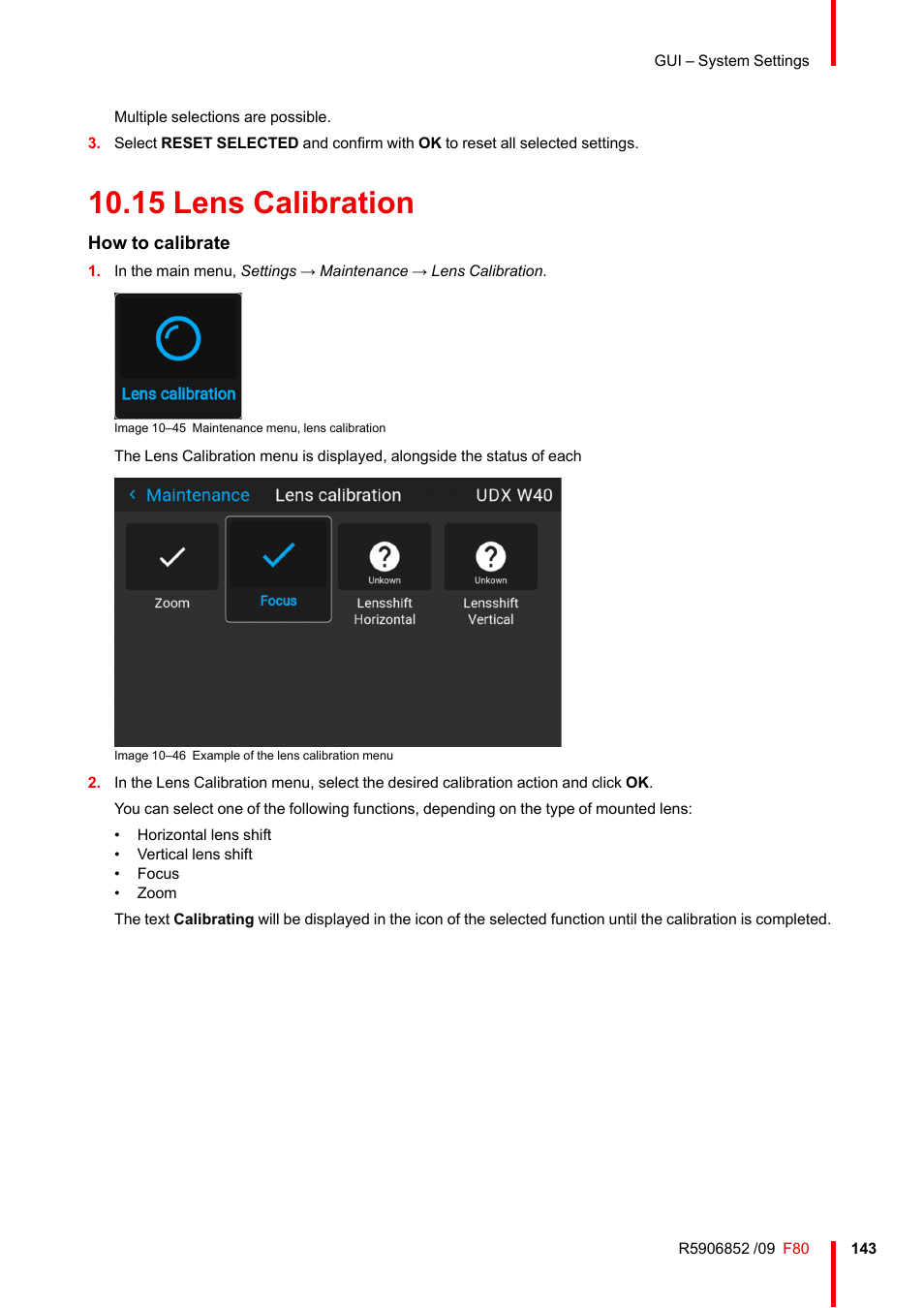 15 lens calibration, How to calibrate | Barco F80-4K9 9000-Lumen 4K UHD DLP Laser Projector (No Lens) User Manual | Page 143 / 210