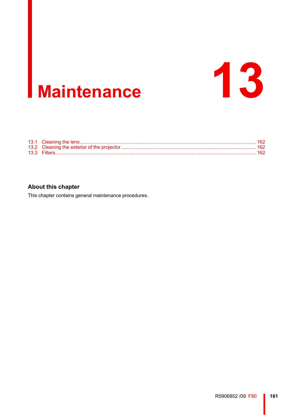 13 maintenance, Maintenance | Barco F80-4K9 9000-Lumen 4K UHD DLP Laser Projector (No Lens) User Manual | Page 161 / 210