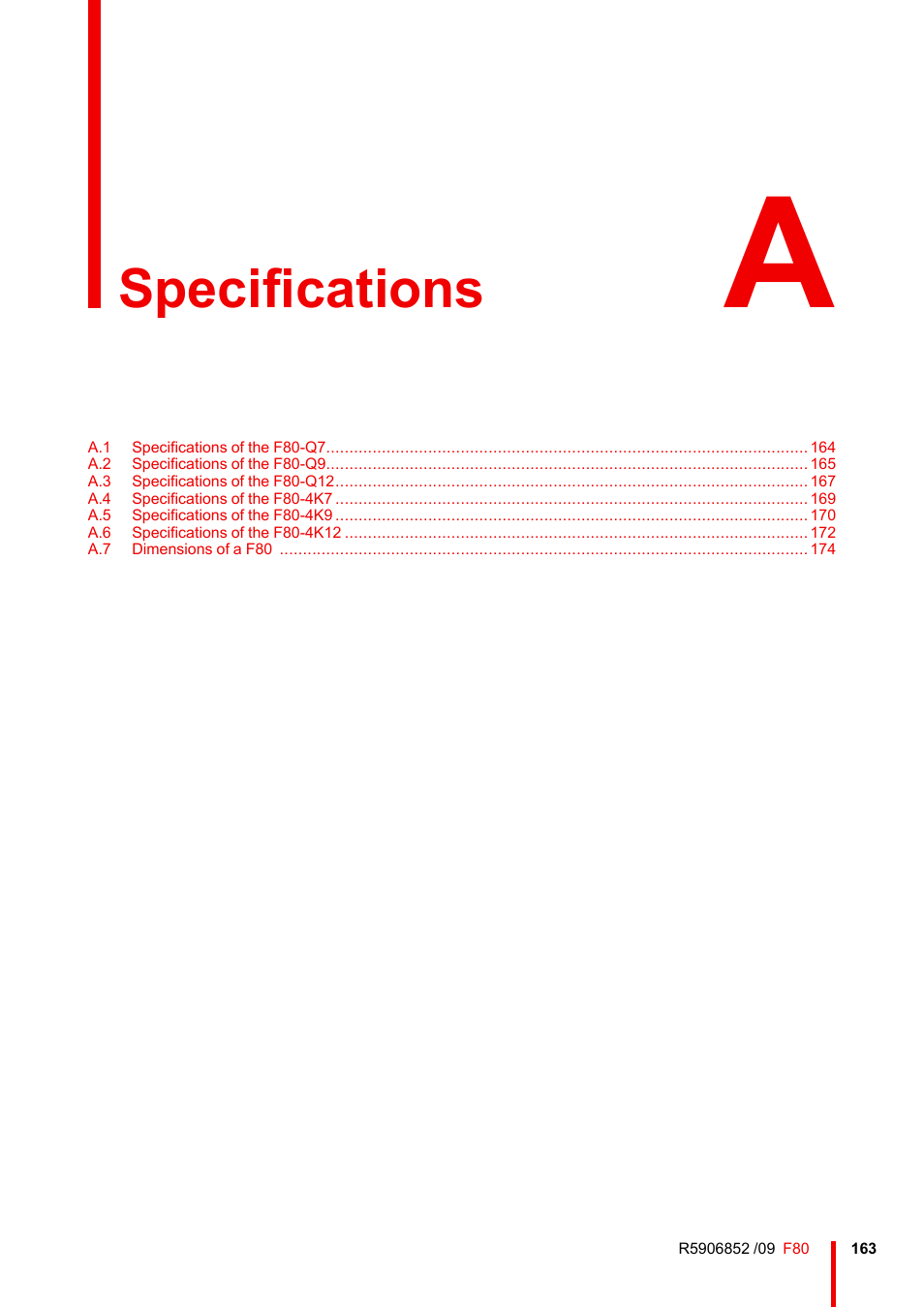 A specifications, Specifications | Barco F80-4K9 9000-Lumen 4K UHD DLP Laser Projector (No Lens) User Manual | Page 163 / 210