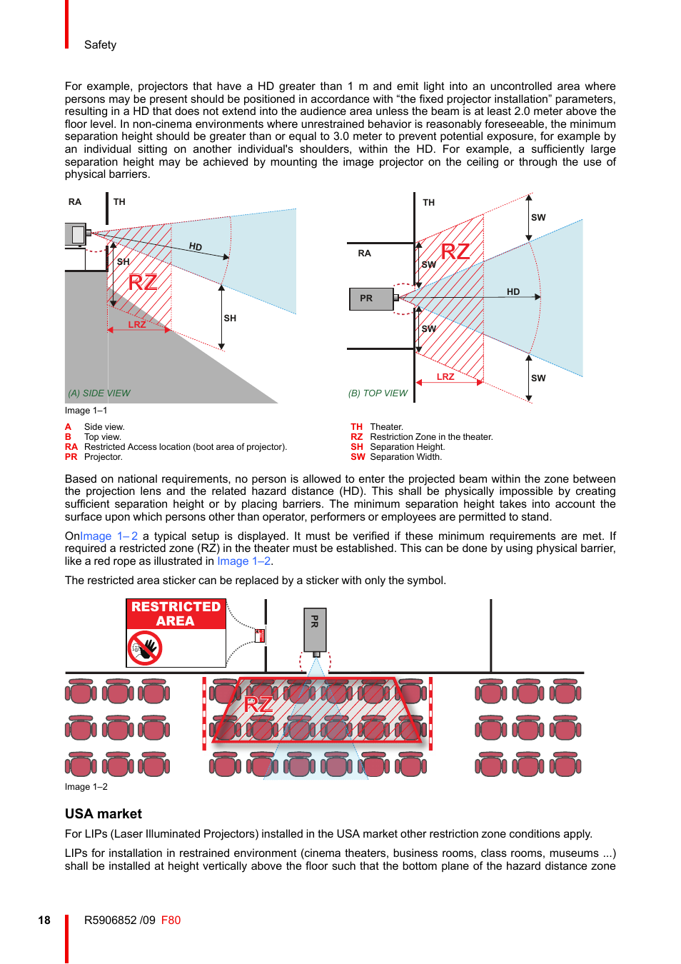 Usa market, Restricted area | Barco F80-4K9 9000-Lumen 4K UHD DLP Laser Projector (No Lens) User Manual | Page 18 / 210