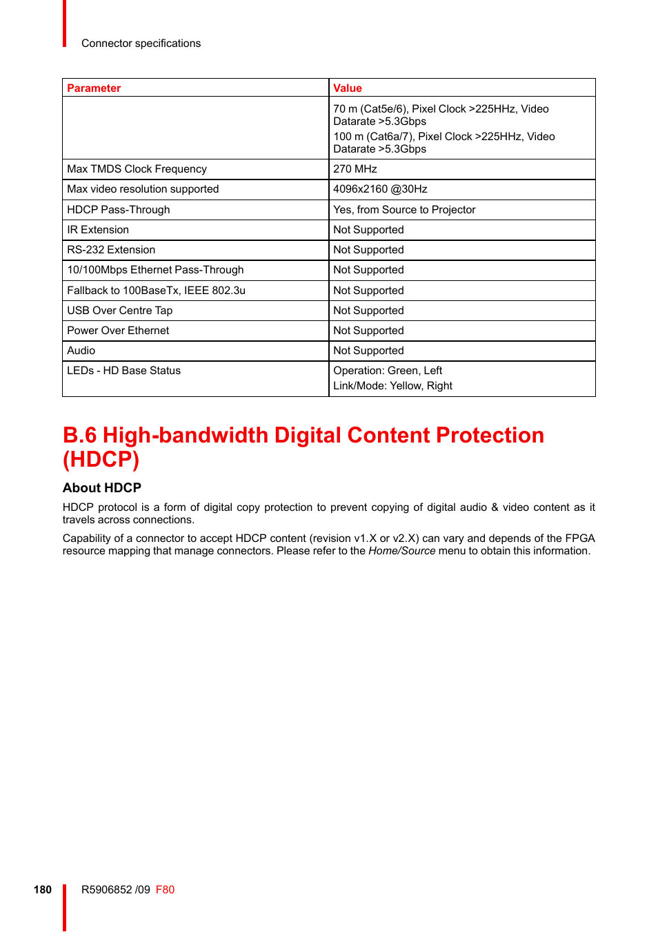 High-bandwidth digital content protection (hdcp) | Barco F80-4K9 9000-Lumen 4K UHD DLP Laser Projector (No Lens) User Manual | Page 180 / 210