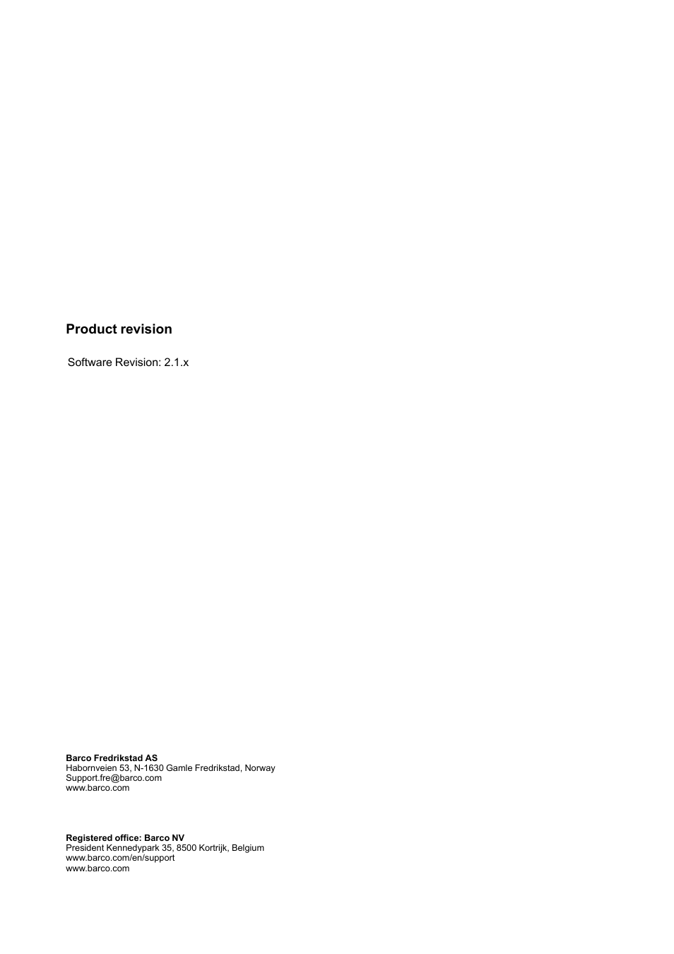 Product revision | Barco F80-4K9 9000-Lumen 4K UHD DLP Laser Projector (No Lens) User Manual | Page 2 / 210