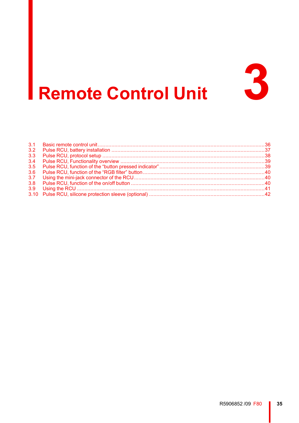 3 remote control unit, Remote control unit | Barco F80-4K9 9000-Lumen 4K UHD DLP Laser Projector (No Lens) User Manual | Page 35 / 210