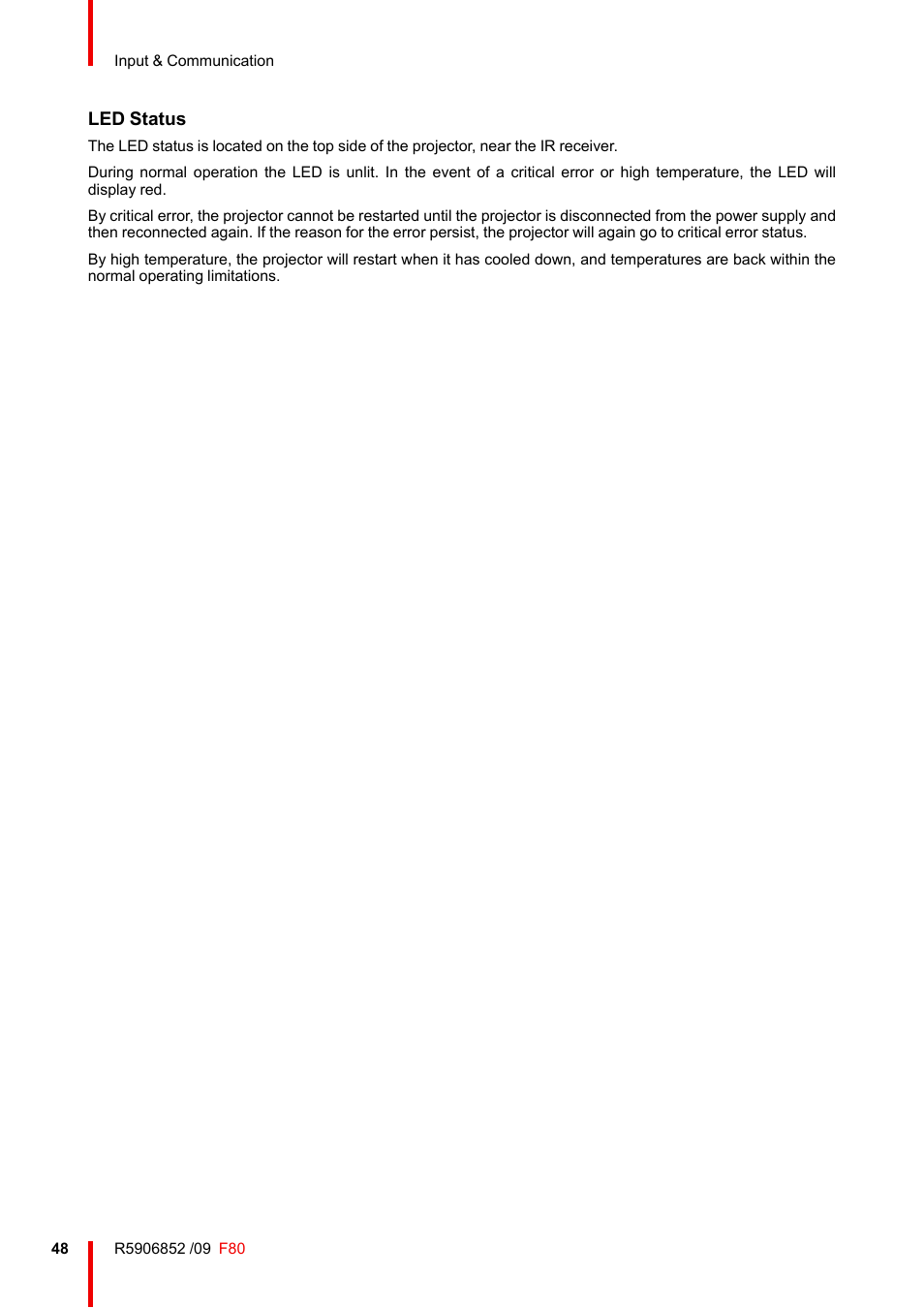 Led status | Barco F80-4K9 9000-Lumen 4K UHD DLP Laser Projector (No Lens) User Manual | Page 48 / 210