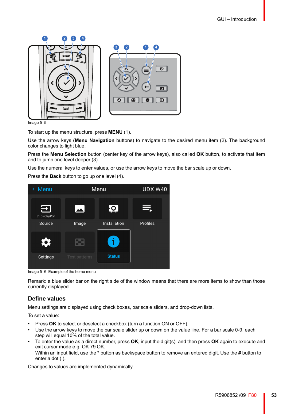 Define values | Barco F80-4K9 9000-Lumen 4K UHD DLP Laser Projector (No Lens) User Manual | Page 53 / 210