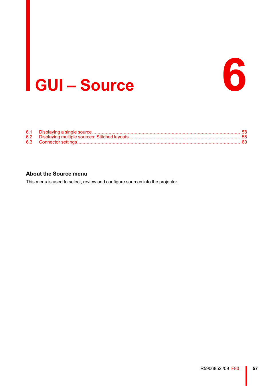 6 gui – source, Gui – source | Barco F80-4K9 9000-Lumen 4K UHD DLP Laser Projector (No Lens) User Manual | Page 57 / 210