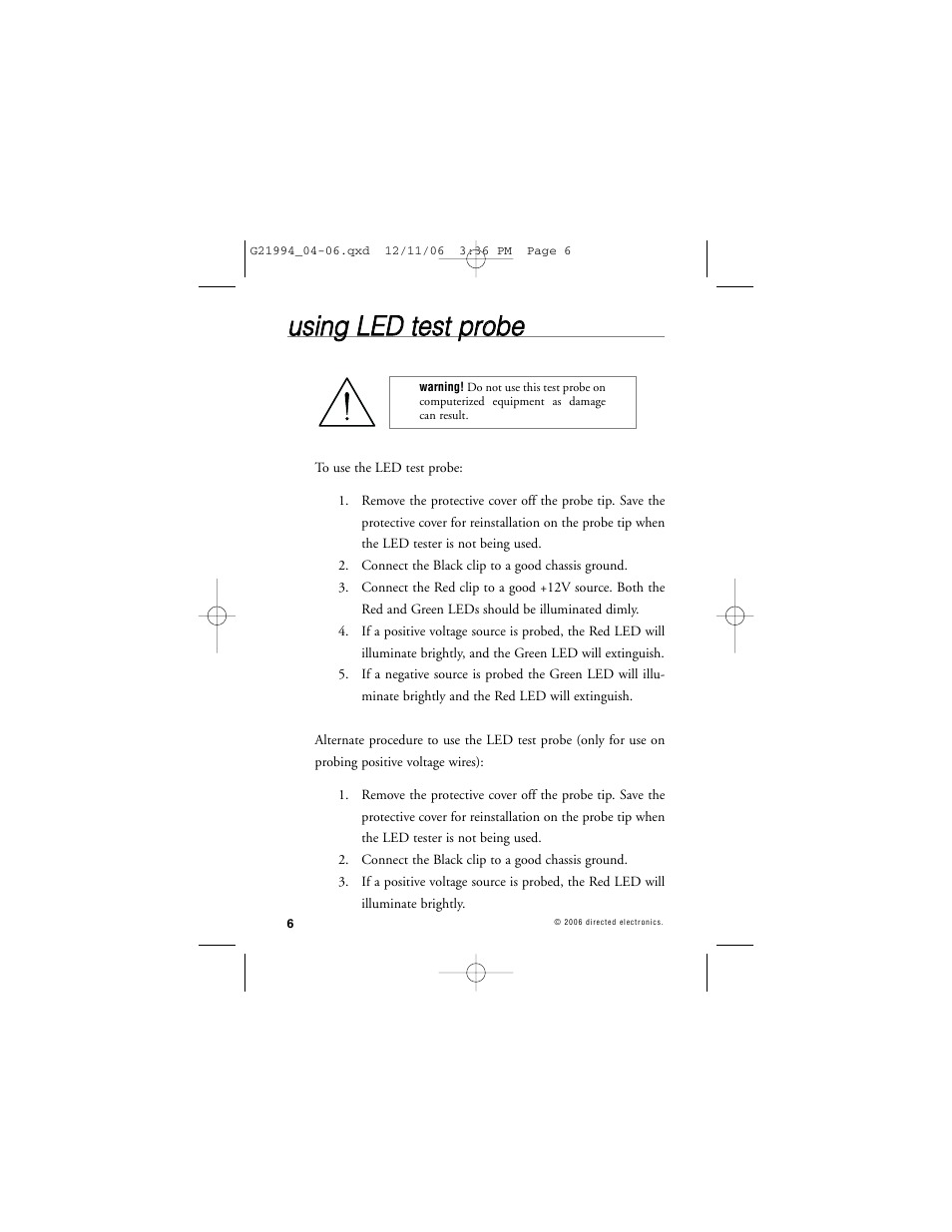 Uussiin ng g l le ed d tte esstt p prro ob be e | Directed Electronics Nissan User Manual | Page 10 / 48