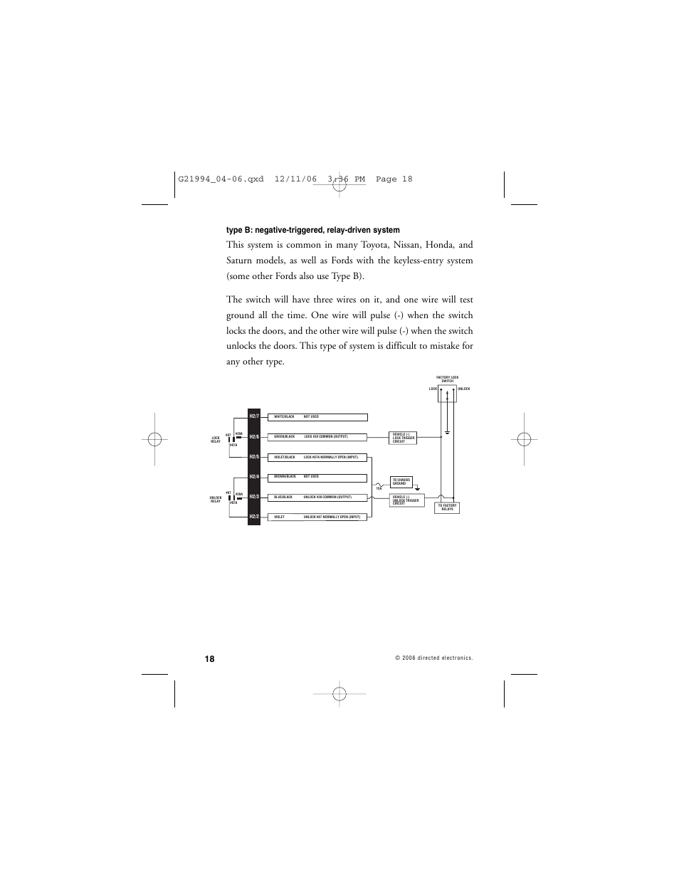 Type b: negative-triggered, relay-driven system | Directed Electronics Nissan User Manual | Page 22 / 48