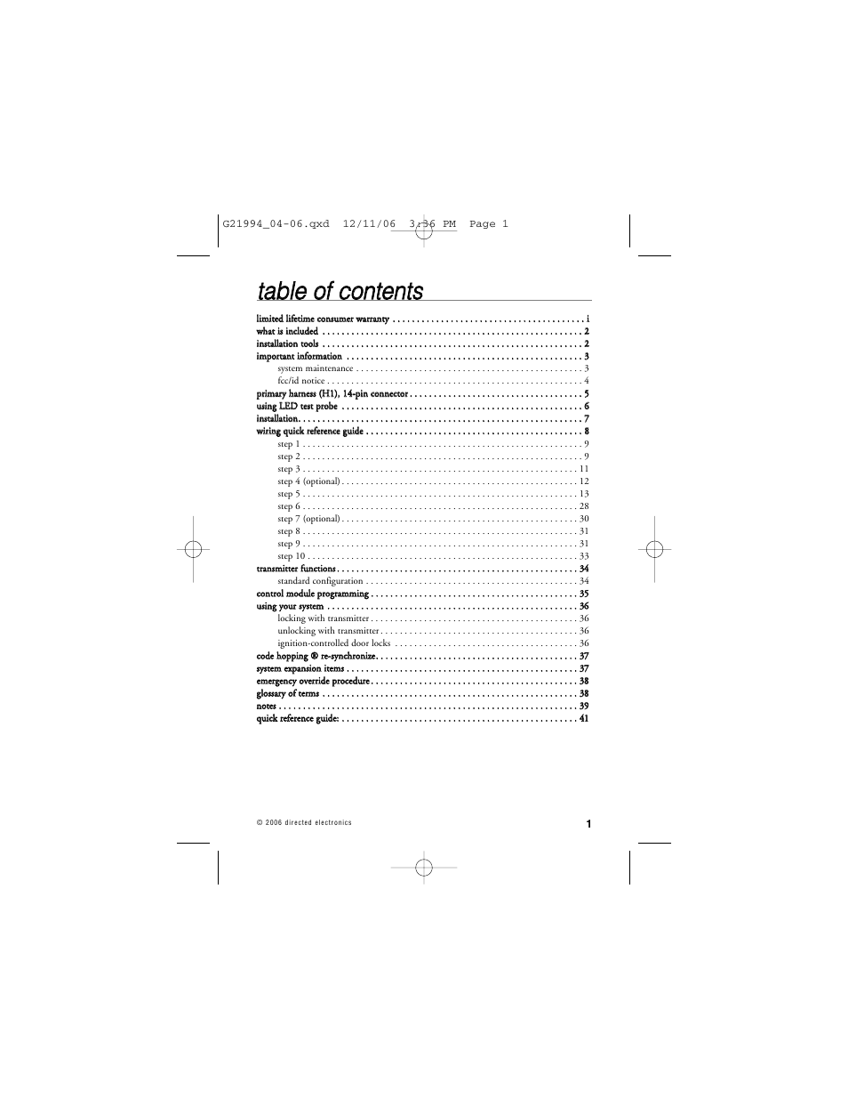 Tta ab blle e o off c co on ntte en nttss | Directed Electronics Nissan User Manual | Page 5 / 48