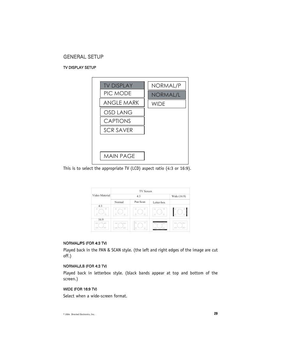 Gge en ne er ra al l s se et tu up p | Directed Electronics OHD070A User Manual | Page 29 / 47