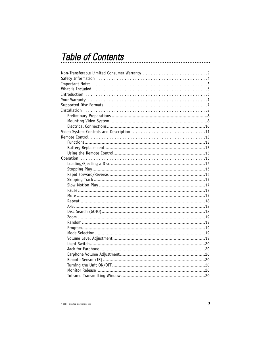 Ttaabbllee ooff c coonntteennttss | Directed Electronics OHD070A User Manual | Page 3 / 47
