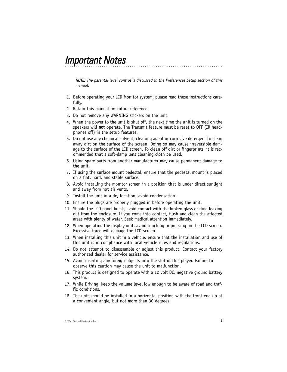 Iim mppoorrttaanntt n nootteess | Directed Electronics OHD070A User Manual | Page 5 / 47