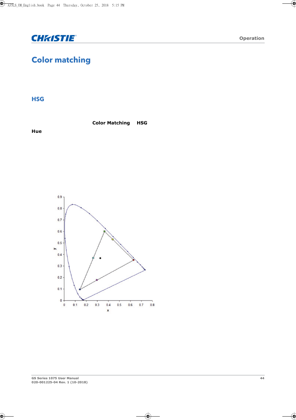 Color matching, Color, Matching | Christie DWU1075-GS 10,875-Lumen WUXGA 1DLP Laser Phosphor Projector with BoldColor Technology (No Lens) User Manual | Page 44 / 102