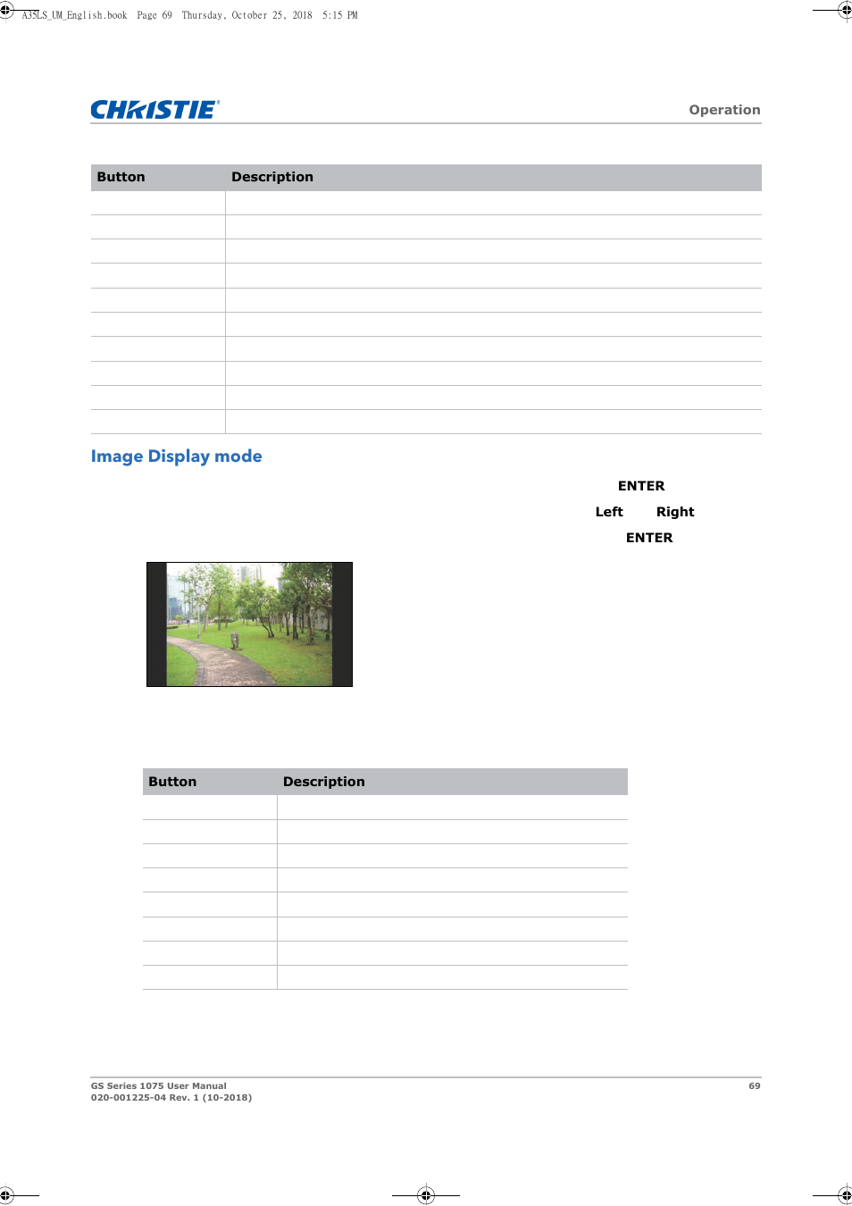 Image display mode | Christie DWU1075-GS 10,875-Lumen WUXGA 1DLP Laser Phosphor Projector with BoldColor Technology (No Lens) User Manual | Page 69 / 102