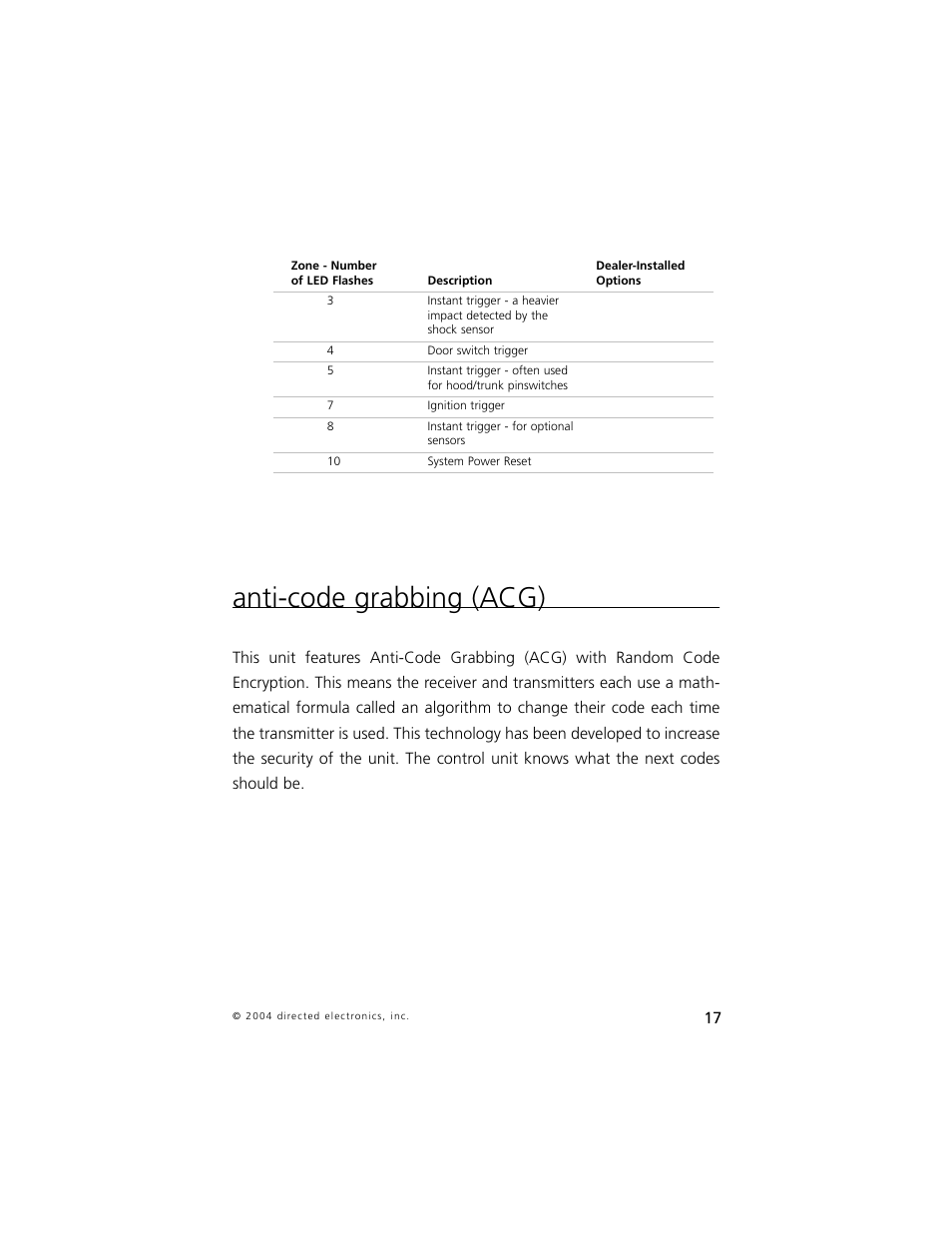 Anti-code grabbing (acg) | Directed Electronics 5 User Manual | Page 20 / 37