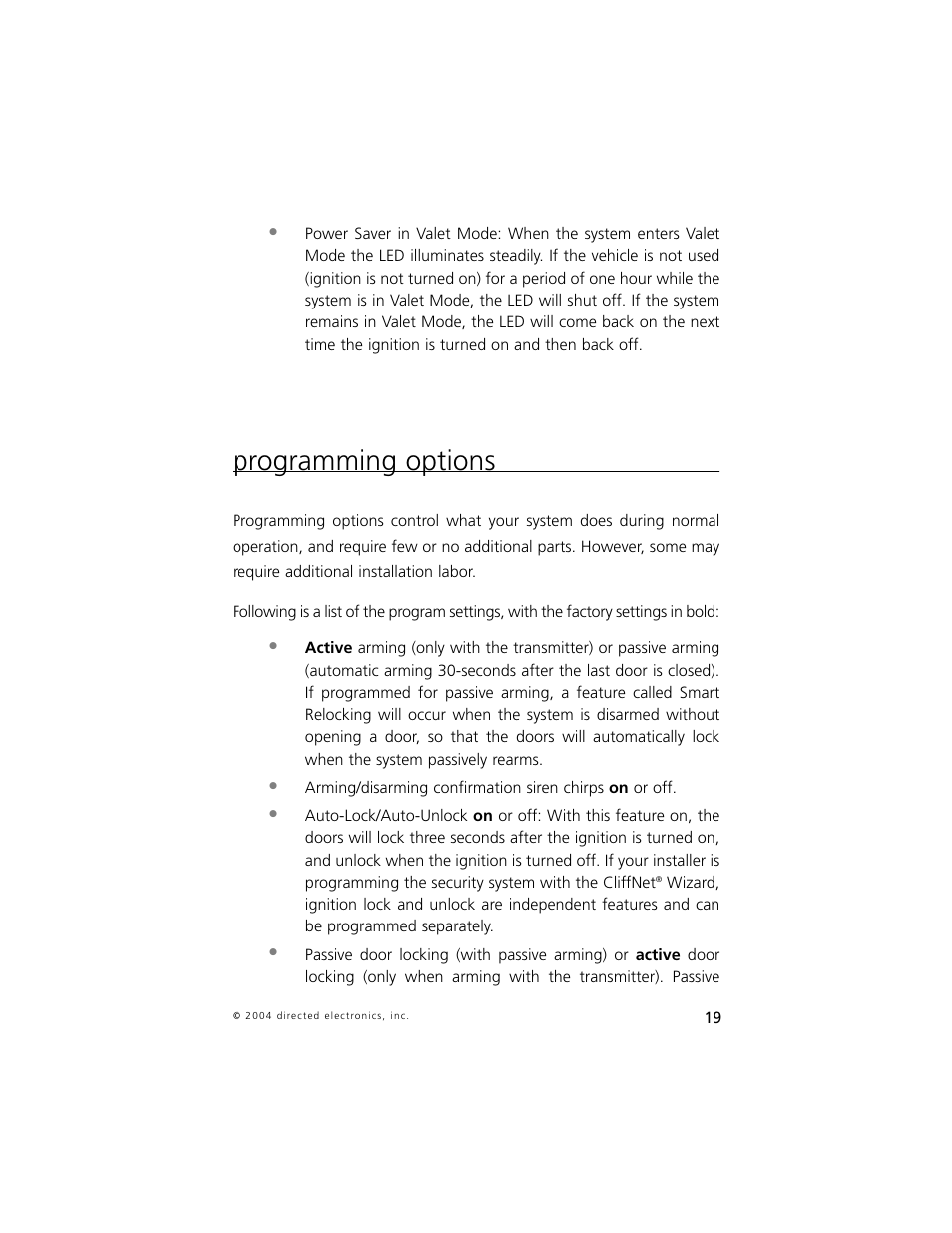 Programming options | Directed Electronics 5 User Manual | Page 22 / 37
