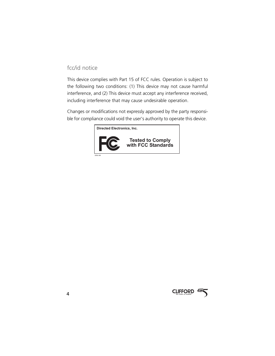 Fcc/id notice | Directed Electronics 5 User Manual | Page 7 / 37